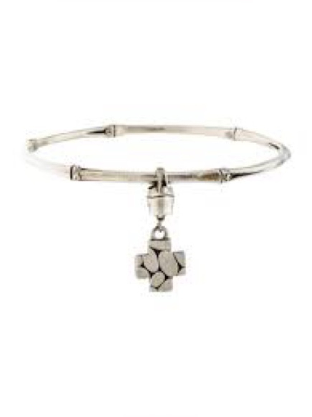 John Hardy Silver Bamboo Bangle with Floral Cross Charm